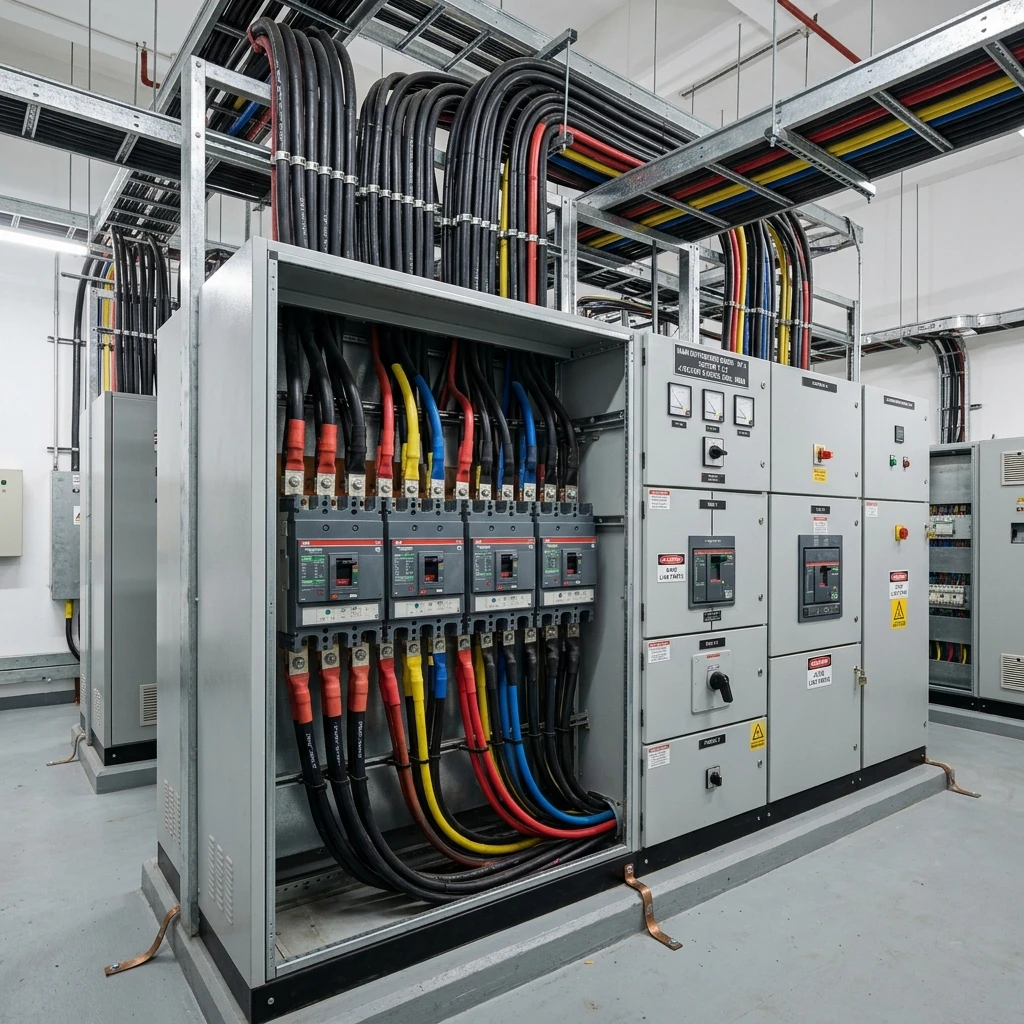 Representative visual of industrial electrical distribution panel and switchgear cabinet